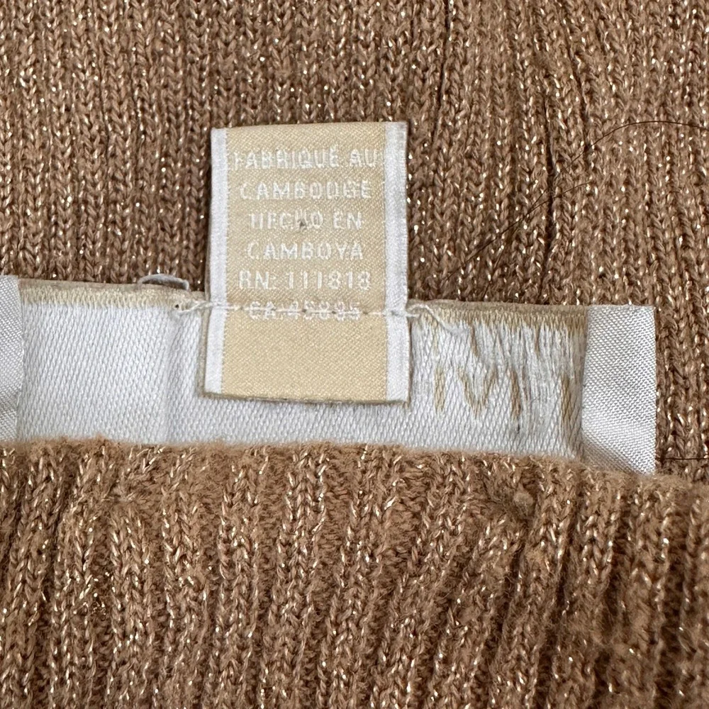 Michael Kors Ribbed Sweater Top Womens Medium Gold Metallic Square Neck‎